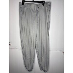 Russell Athletic L Men's Grey Pinstripe Baseball Pants Elastic‎ Waist Drawstring
